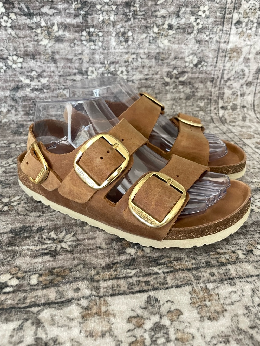 Birkenstock Big Buckle Milano Cognac Brown Oiled Leather Size 38 Gold Buckles - Picture 2 of 12